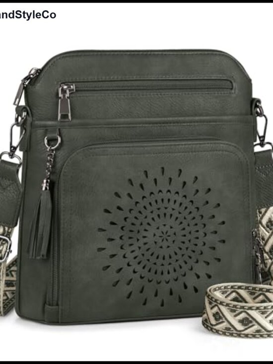 Handbags - Womens Crossbody Bag PU Leather Built In Wallet Wide Strap Travel Shoulder Purse